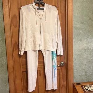 Victorias Secret Lounge Set Oversized Cotton Pants and Zip Sweatshirt White XL